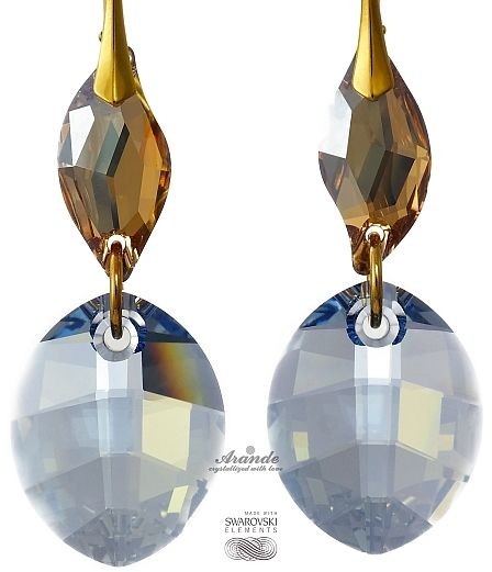 Swarovski piękne długie kolczyki BLUE SHADE GOLD