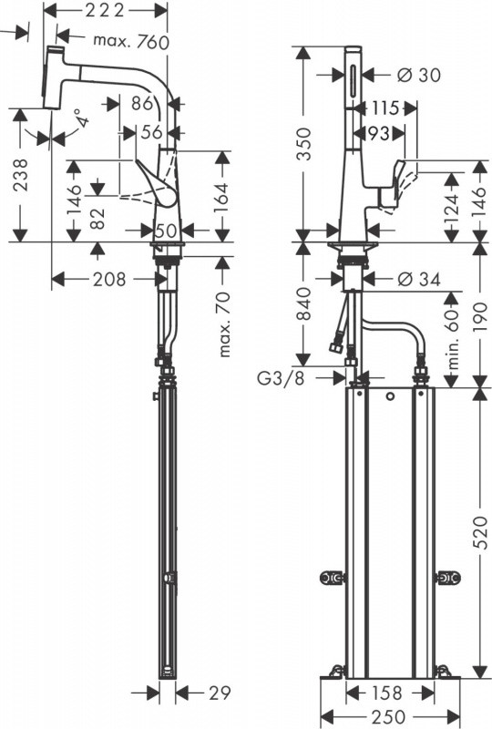 Hansgrohe Talis Select M71 Bateria kuchenna z wyciąganą wylewką stal szlachetna 73817800