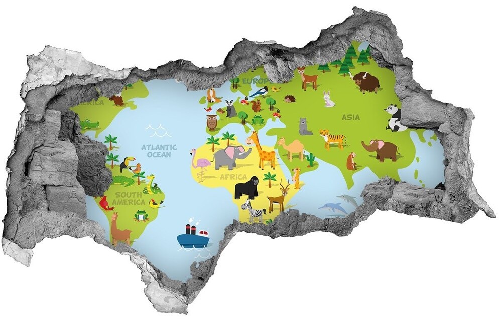 Wallmuralia.pl Samoprzylepna dziura na ścianę Mapa zwierzęta