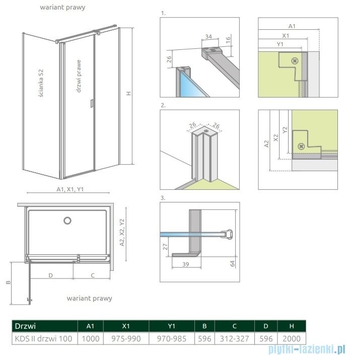Radaway Nes Kds II drzwi 100cm prawe szkło przejrzyste 10033100-01-01R |