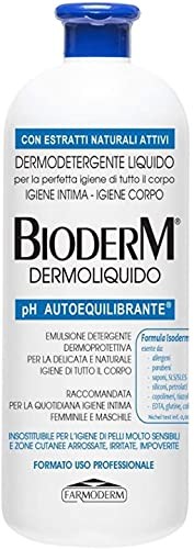 BIODERM BIODERMOCOSMETICI Bioderm Dermoliquido - Delikatny środek czyszczący do wrażliwej skóry i higieny intymnej - Automatycznie równoważące pH i nawilżające pH do mycia ciała - Bez parabenów i okrucieństwa - 500ml