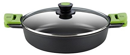 BRA Prior niskie garnek z pokrywką szklaną i uchwyty z silikonu, czarny, 36 cm A400536