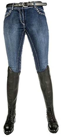 HKM spodnie do jazdy konnej Pasadena-Summer Denim silikonowe w pełni wysadzana 82106100.0495