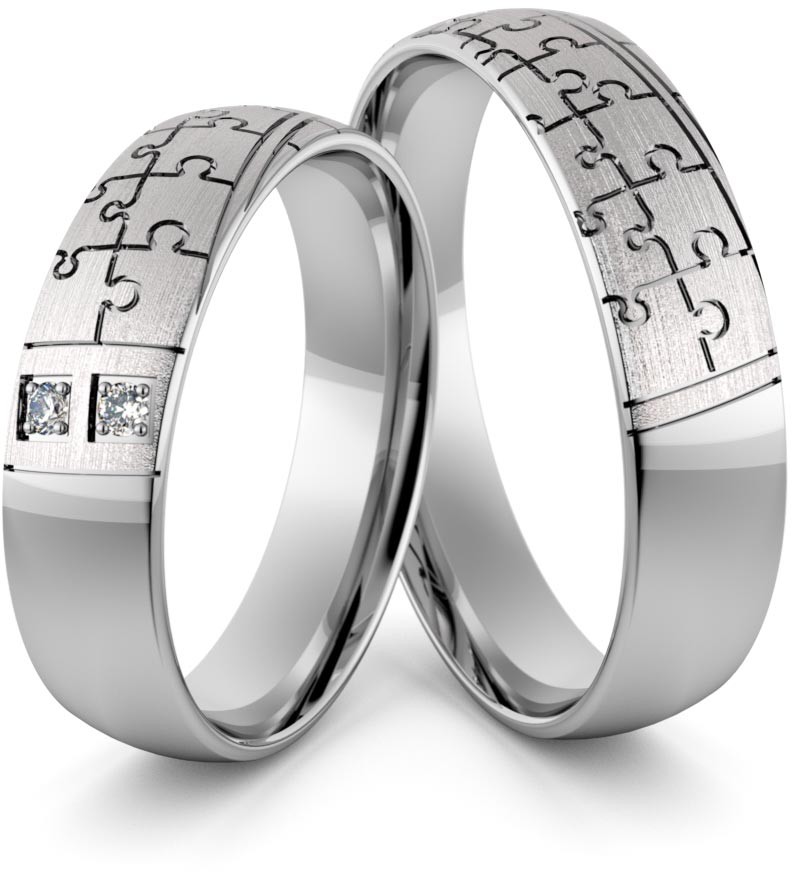Eminence Obrączki ślubne z białego złota niklowego puzzle z brylantami - Au-985 Au-985-3
