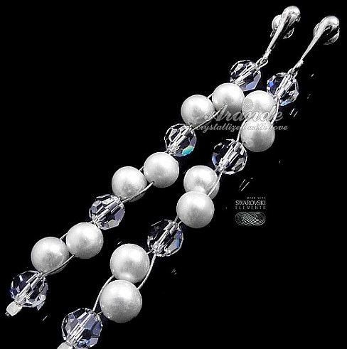 Swarovski Arande Kolczyki ŚLUBNE CRYSTAL PEARL SREBRO 3475395206