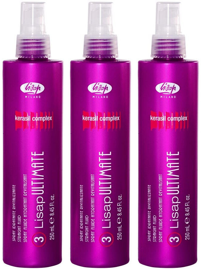 Lisap Zestaw: 3 x Ultimate Straight Fluid spray do prostowania 250ml 62/zestaw