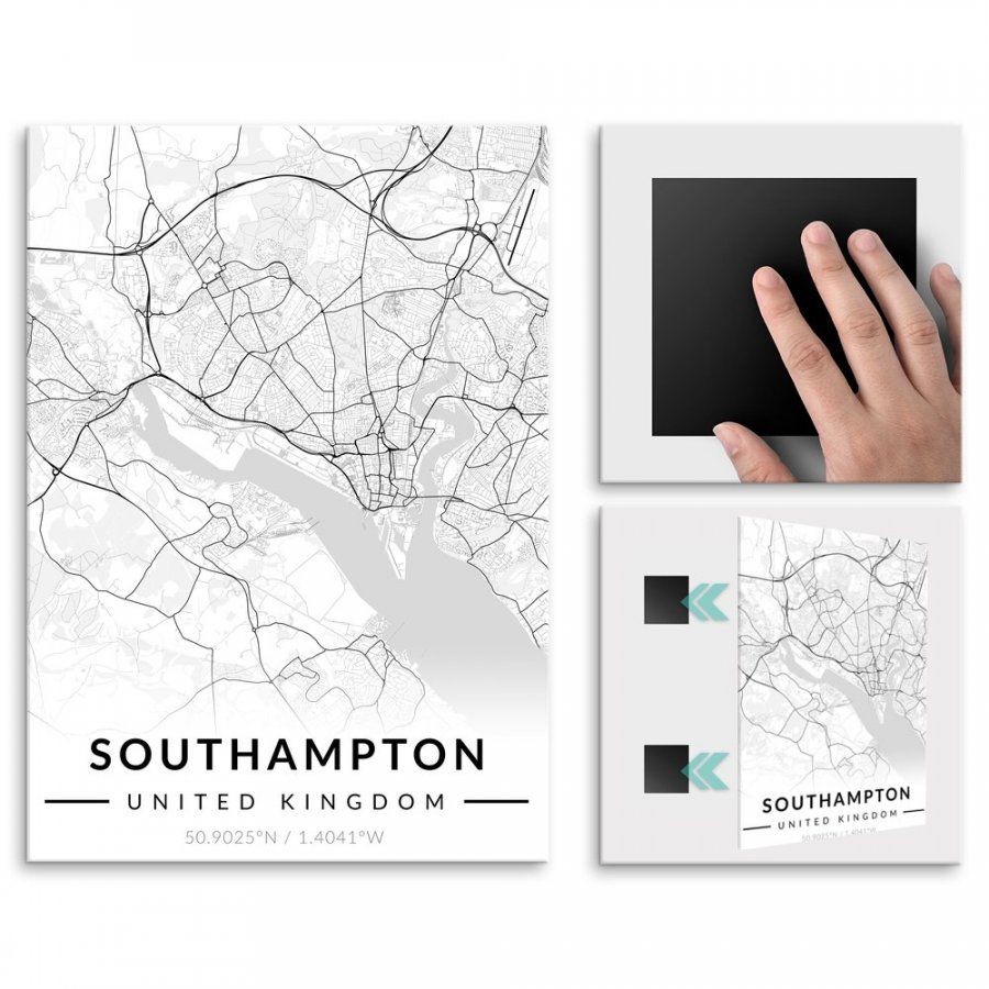 Pix4home Plakat metalowy Mapa B&W Southampton L POS-L-04046