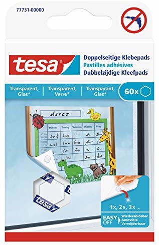 TESA Tack dwustronne płatki samoprzylepne (do przezroczystych powierzchni i szkła) 60 sztuk 77731-00000-01