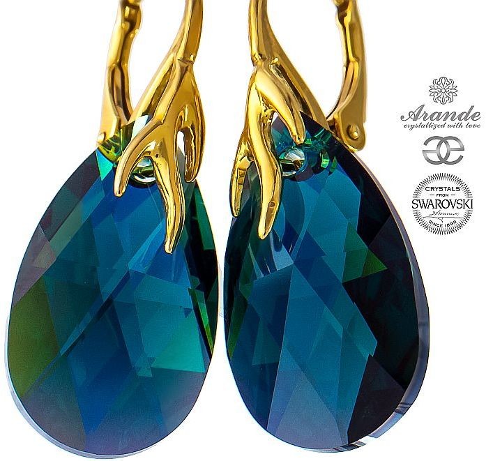 Swarovski ozdobne kolczyki EMERALD GOLD ZŁOTE SREBRO