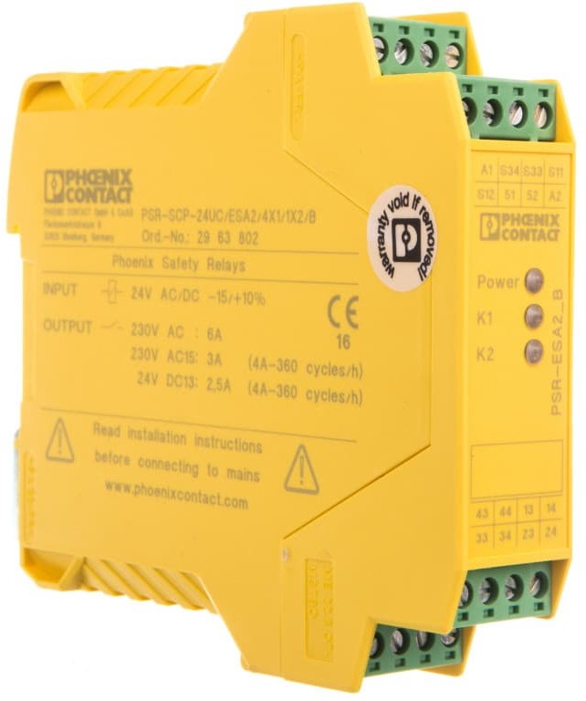 Phoenix Contact Przekaźnik bezpieczeństwa do zatrzymania awaryjnego i drzwi bezpieczeństwa 24V AC/DC 2xLED PSR-SCP 24UC/ESA2/4X1/1X2/B 2963802