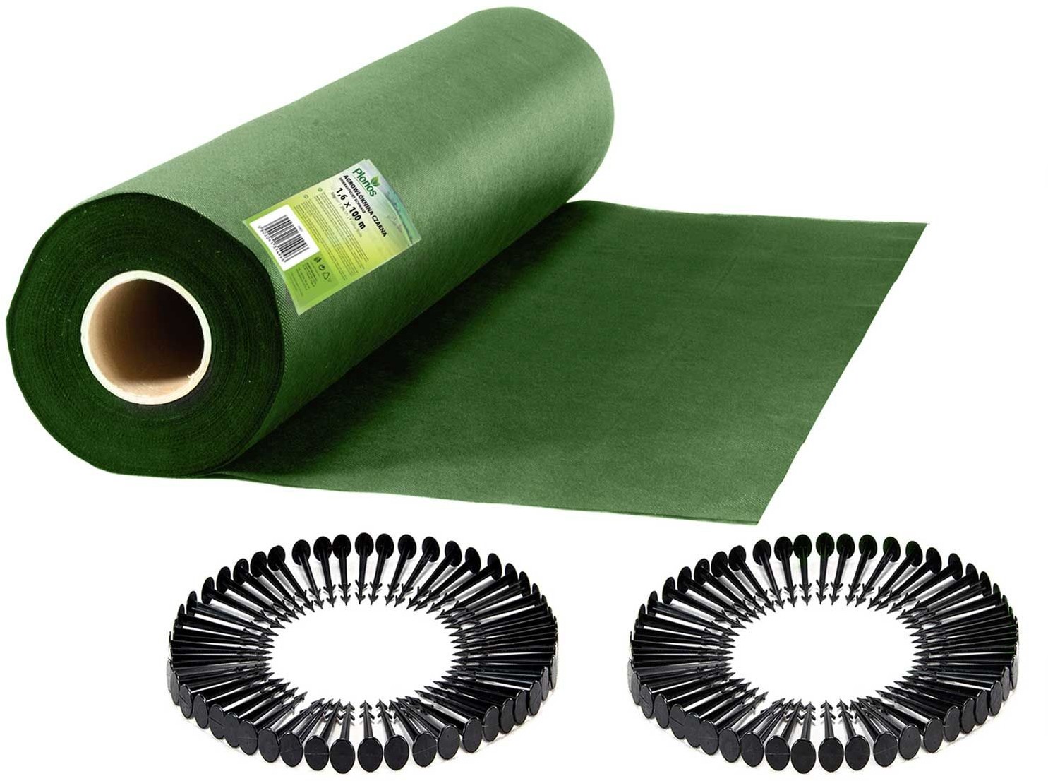 Agrowłóknina ogrodowa 1,6 m x 100 m + 100 szpilek Plonos - zielona