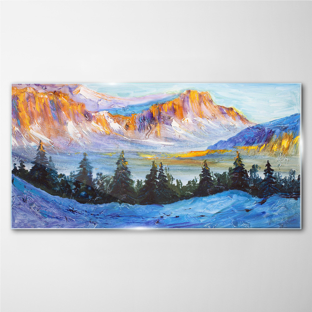 PL Coloray Obraz Szklany zima śnieg drzewa góry 120x60cm