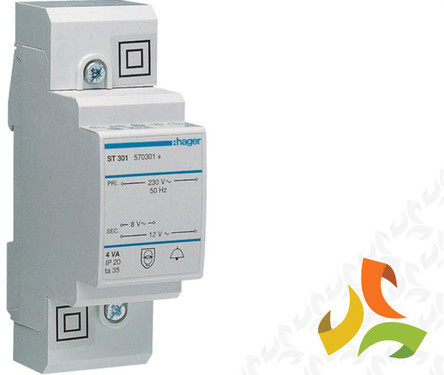 HAGER Transformator dzwonkowy na szynę, napięcie wtórne 8V 0,5A lub 12V 0,33A ST301 HAGER ST301/HAG