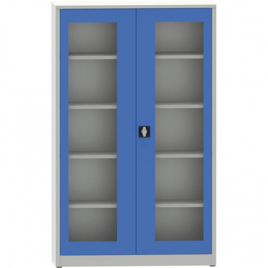 B2B Partner Szafa z półkami spawana ze szklanymi drzwiami, 1950 x 1200 x 500 mm, szara/niebieska 178609