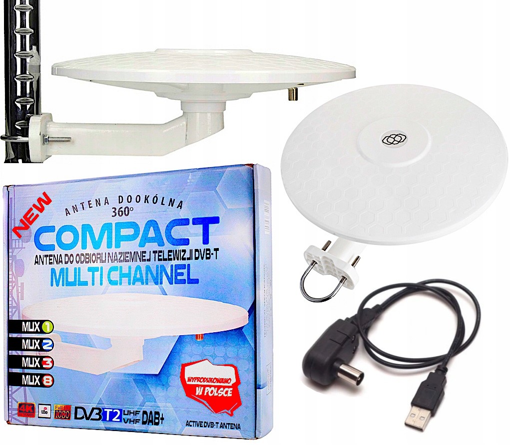 Antena Dookólna DVB-T2 Aktywna 4K FullHD MUXy -usb