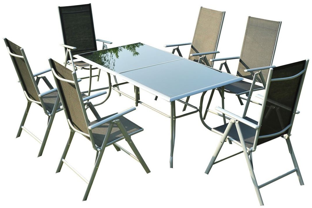 Outsunny MEBLE OGRODOWE ALUMINIOWE SKŁADANE 6 KRZESEŁ czarne