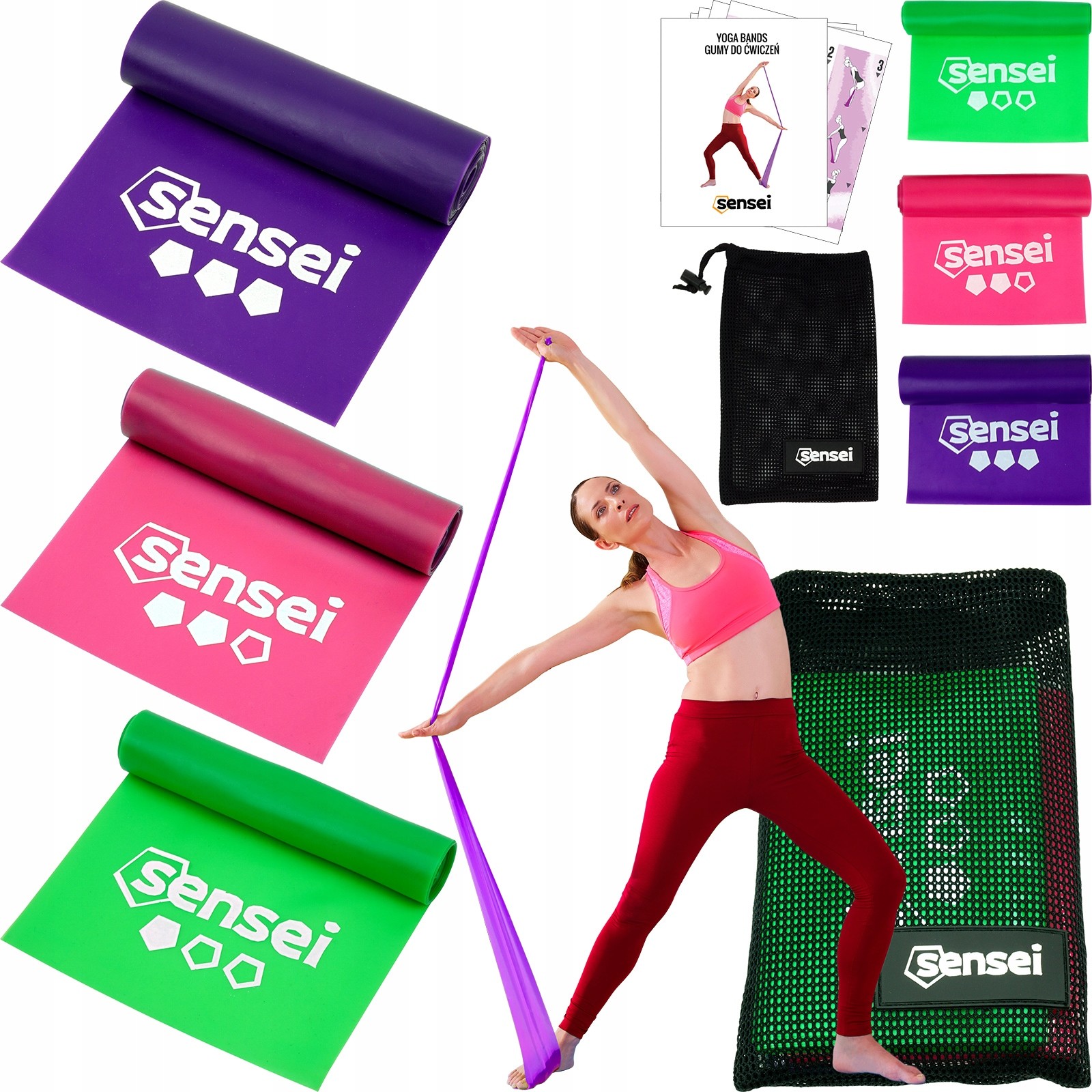 Zestaw 3 Taśmy Do Jogi Rehabilitacji, Gumy Fitness