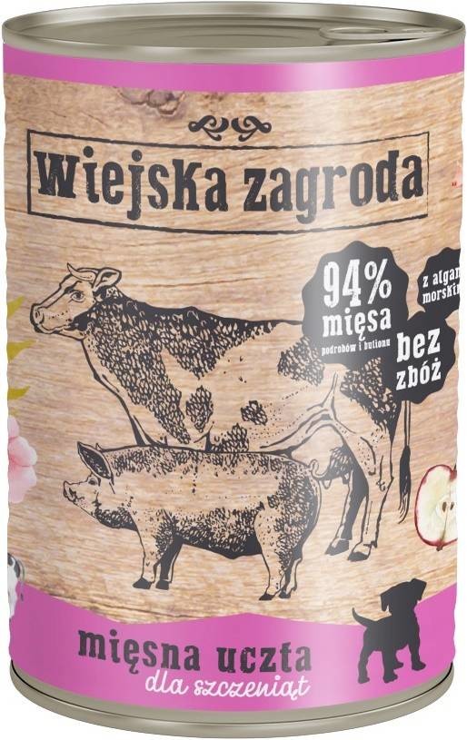 Wiejska Zagroda Wiejska Zagroda Mięsna Uczta dla szczeniąt 400g puszka