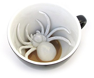 Creature Cups Ceature Cups kubek ceramiczny pająk (325 mm, czarny) | wewnątrz ukryty motyw zwierzęcy | prezent na Gwiazdkę lub urodziny dla miłośników kawy i herbaty (CRC.002.Spider)
