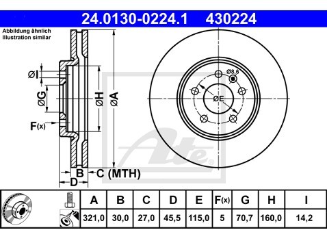 ATE TARCZA HAM 24.0130-0224.1 OPEL ZAFIRA TOURER C 1.4 140KM 11-  24.0130-0224.1