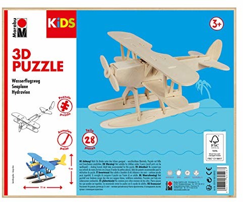 Marabu Marabu 317000000002  KiDS 3D drewniane puzzle wodne, z 28 elementami puzzli z drewna z certyfikatem FSC, wymiary ok. 21 x 9 cm, prosta technika wtykowa, do indywidualnego malowania i tworzenia 0317000000002