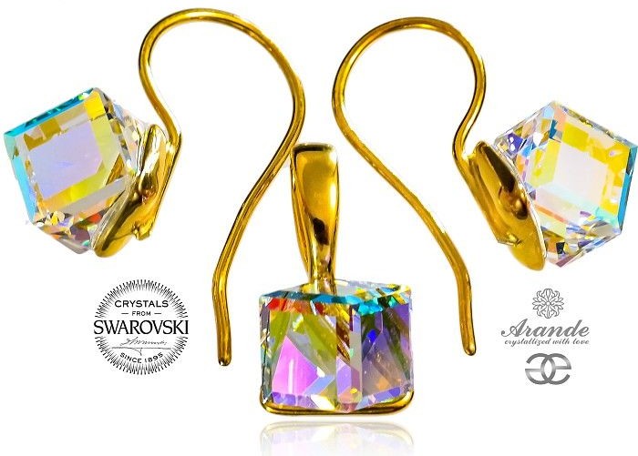 Arande SWAROVSKI KOMPLET AURORA CUBE GOLD ZŁOTE SREBRO 700423