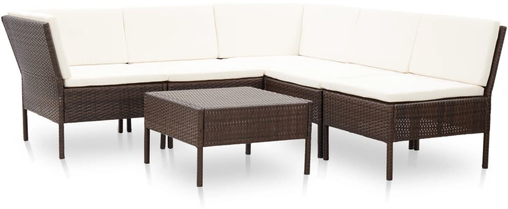 vidaXL 6-cz. zestaw wypoczynkowy do ogrodu, poduszki, rattan PE, brąz