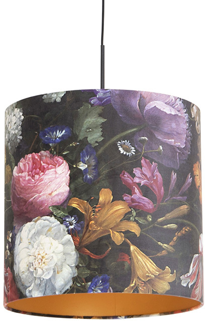 QAZQA Lampa wisząca klosz welurowy kwiatowo-złoty 40cm - Combi