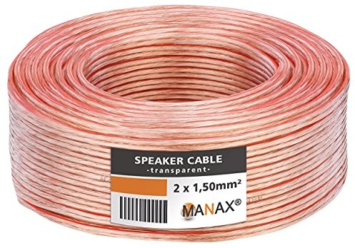 MANAX Manax SC2150T-10 kabel do głośnika 2 x 1,50 mm CCA (kabel do boksu / kabel audio), pierścień 10 m, przezroczysty