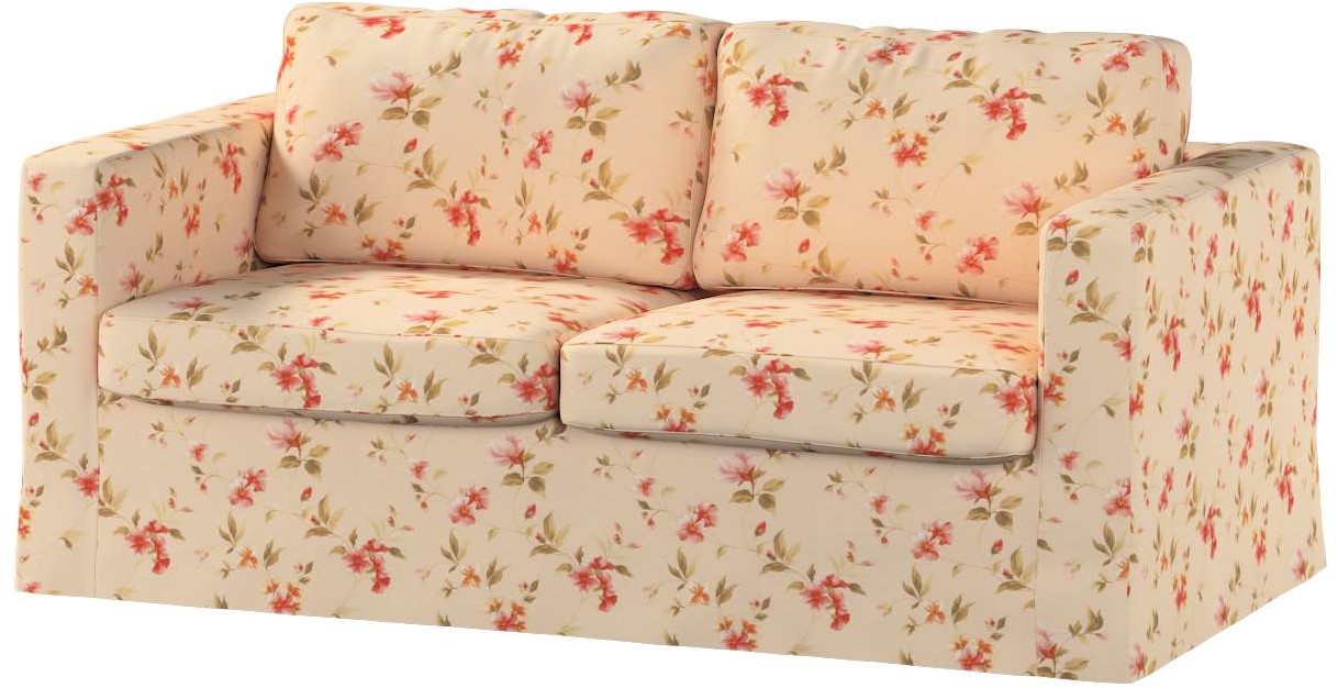 Dekoria pl pl Pokrowiec na sofę Karlstad 2-osobową nierozkładaną długi kwiatki na kremowym tle 165 x 89 x 64 cm Londres 618-143-88