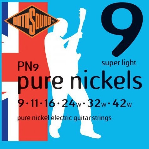 Rotosound Electric Guitar Strings rotos górne Pure niklu PN9
