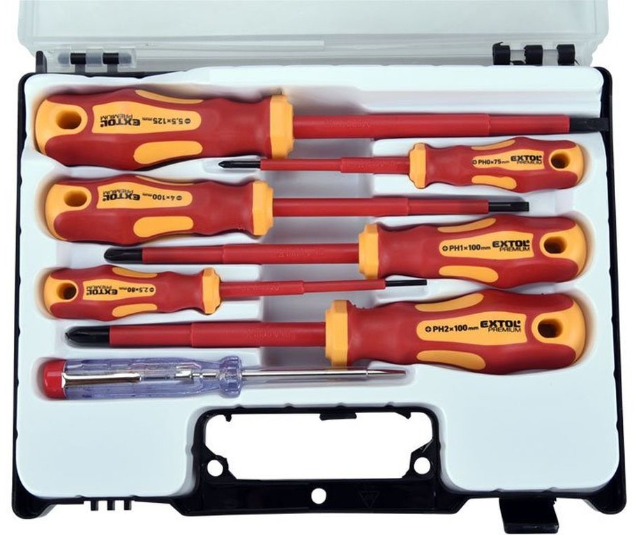 EXTOL PREMIUM Zestaw śrubokrętów z próbówką elektryczną, 7szt, CrV 53087 8595126975155