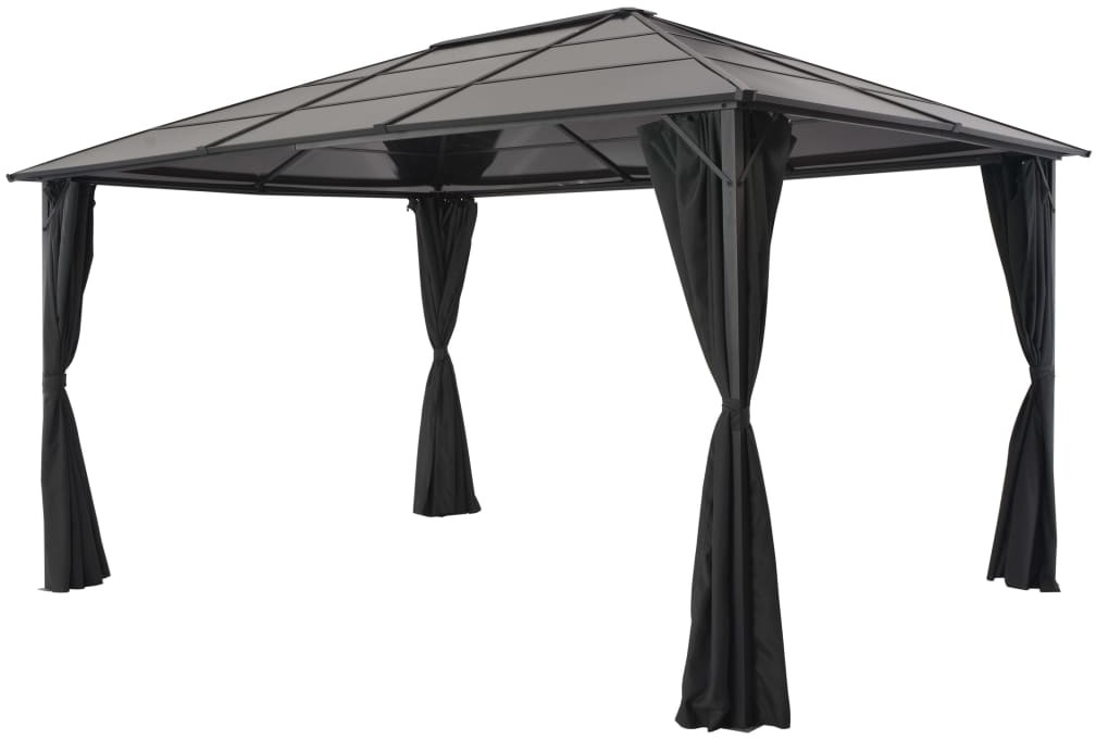 vidaXL Altana ogrodowa z zasłonami, 4 x 3 x 2,6 m, czarna