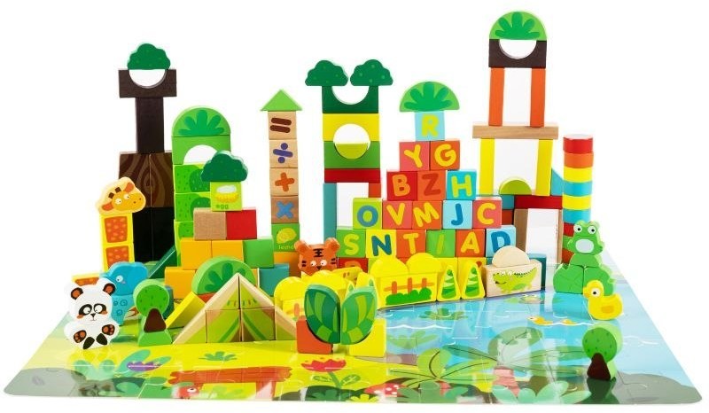 EcoToys Drewniane klocki edukacyjzne z matą 198 elementów 1126