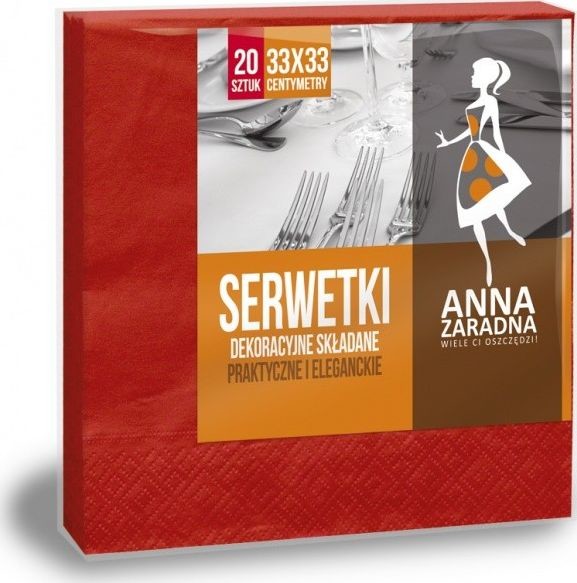 Anna Zaradna Serwetki trójwarstwowe składane 33x33cm 20 szt. czerwone czerwony ST-AZ-004058