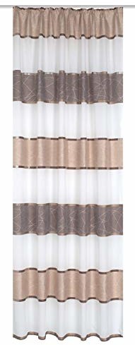 Home Fashion Home fashion 47777 | gotowych szalik Walter z paskiem z firanka | blickdichter żakardowy materiał dekoracyjny z pasów poprzecznych i wzorem 047777-0112 cappuccino 175/140 cm