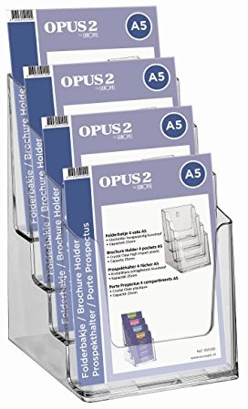 OPUS 2 OPUS uchwyt na broszurę, czterostronowy dozownik A5, krystalicznie czysty akryl, portret, 350100 350100