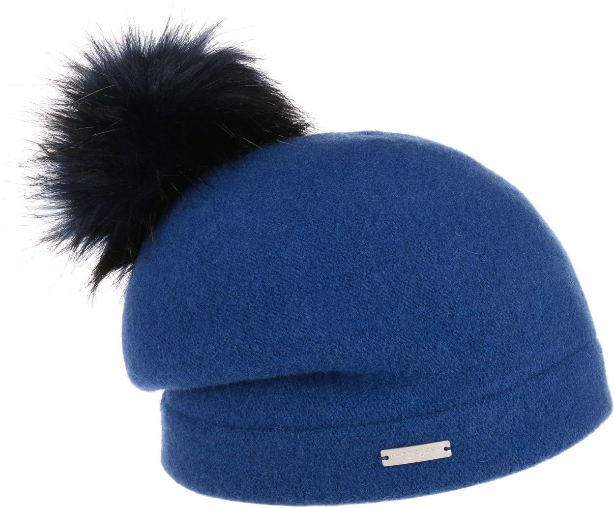 Seeberger Czapka z Sukna Wełnianego Tamisa Pompon by niebieski, One Size