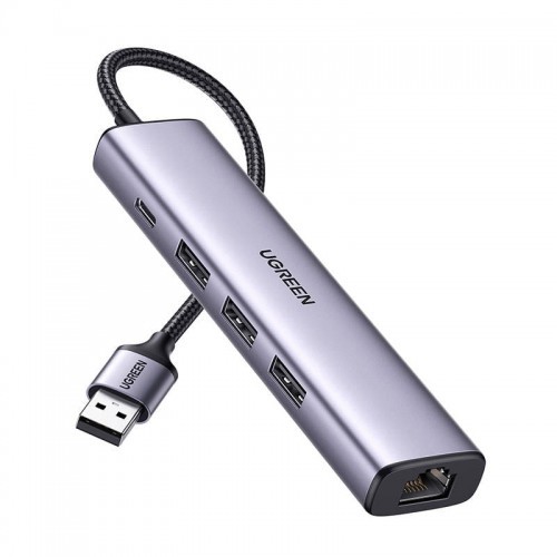 UGREEN Adapter UGREEN 5w1 USB-A do 3x USB 3.0 + RJ45 + USB-C srebrny) 60554