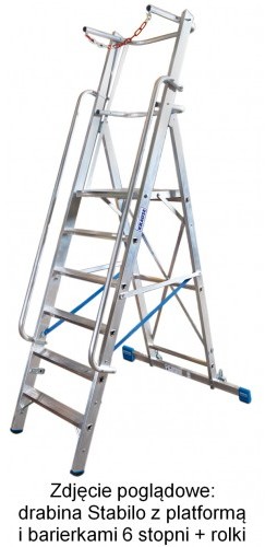 Krause Stabilo drabina z platformą i barierkami 4 stopni + rolki 127488