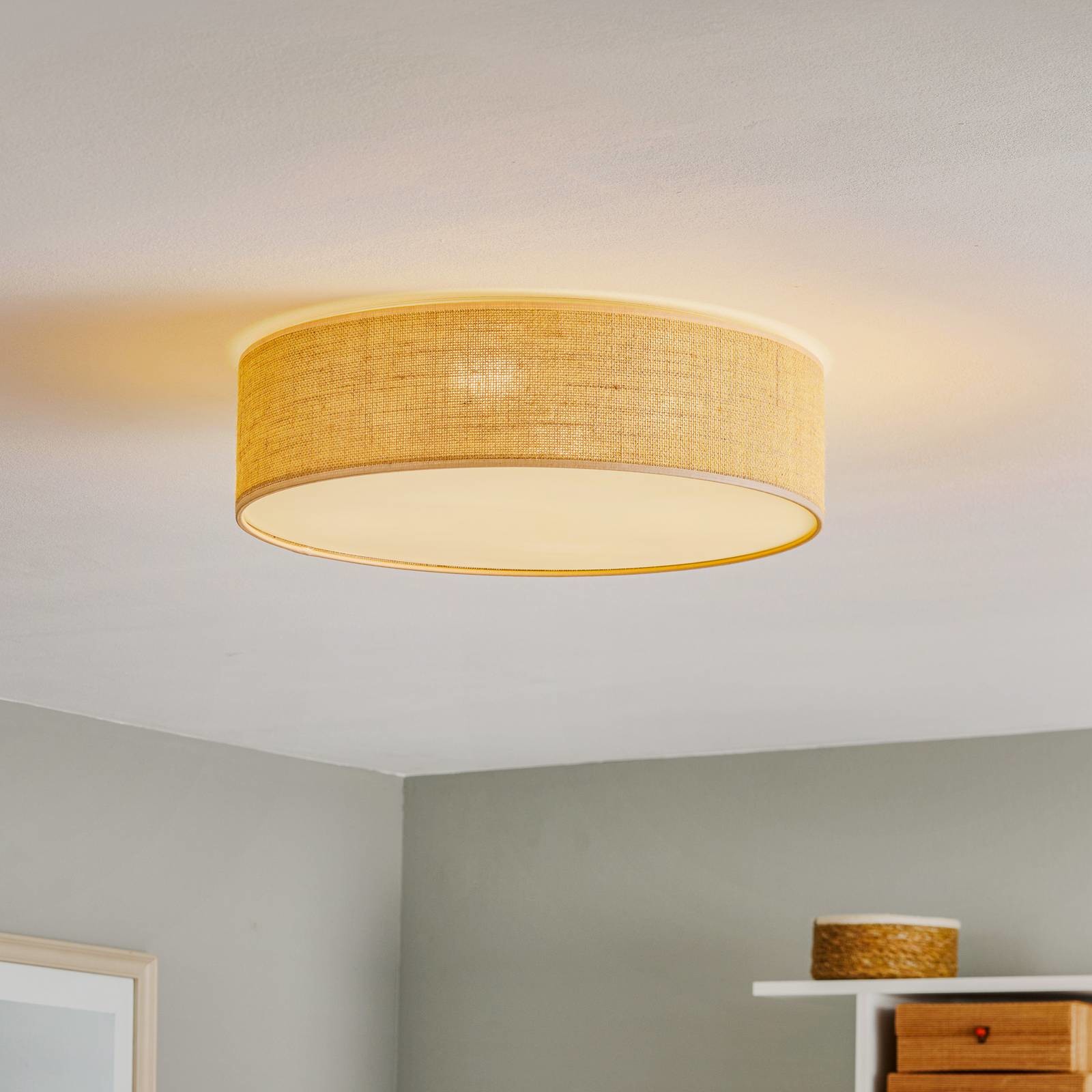 EULUNA Lampa sufitowa Jute z beżowym kloszem,  48 cm