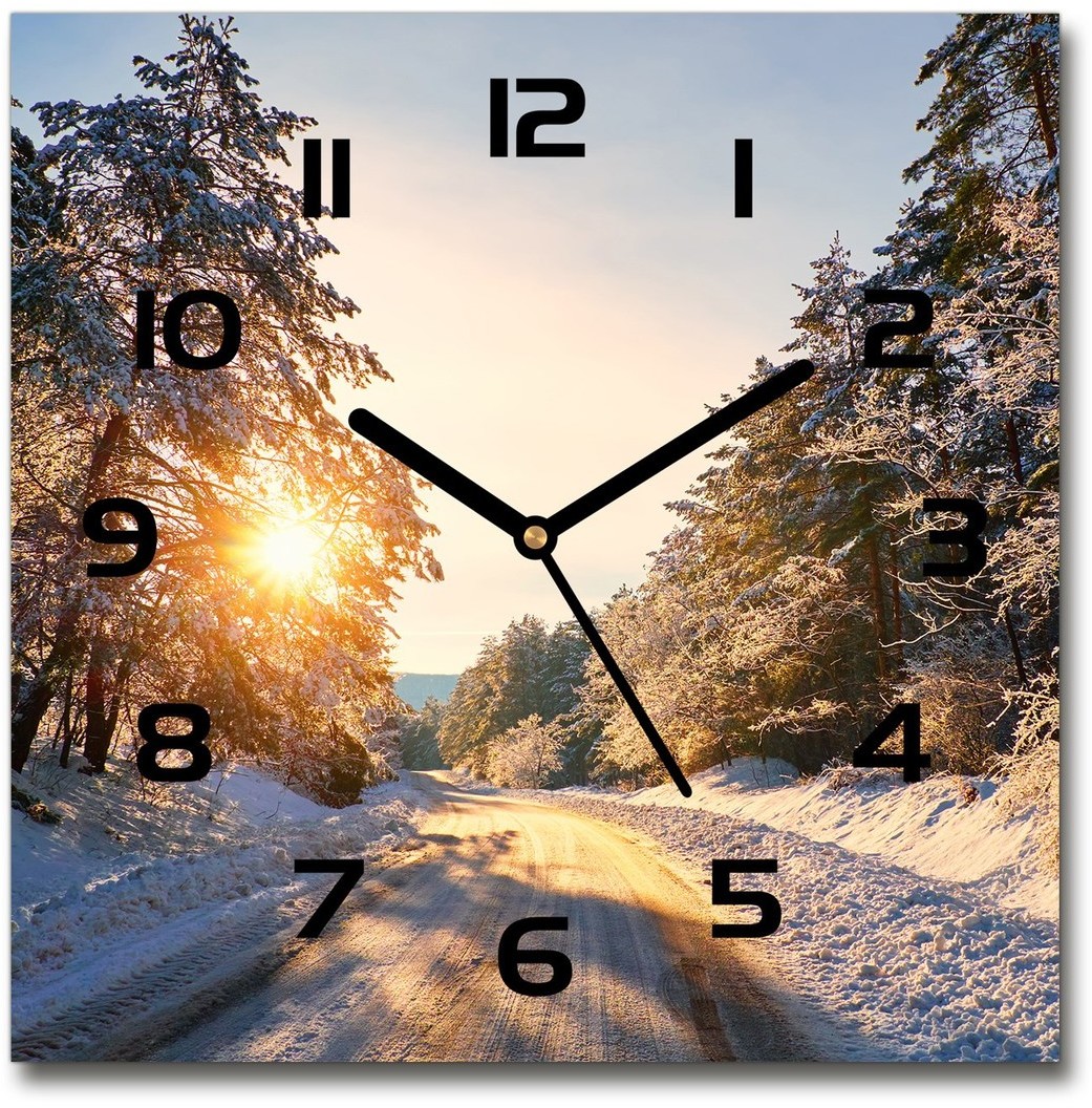 Zegar szklany na ścianę Droga w lesie zimą
