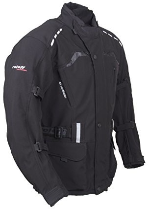 Roleff Racewear Długa, czarna kurtka motocyklowa z materiału softshell, protektory, system wentylacji, membrana klimatyczna i wyjmowana podszewka termiczna. 15126