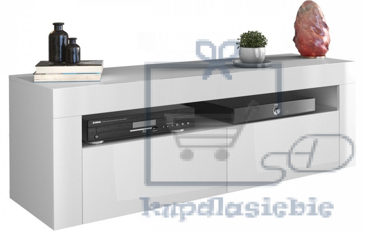 TOPESHOP RTV DEKO STOLIK SZAFKA RTV DEKO 2D 140CM BIEL POŁYSK