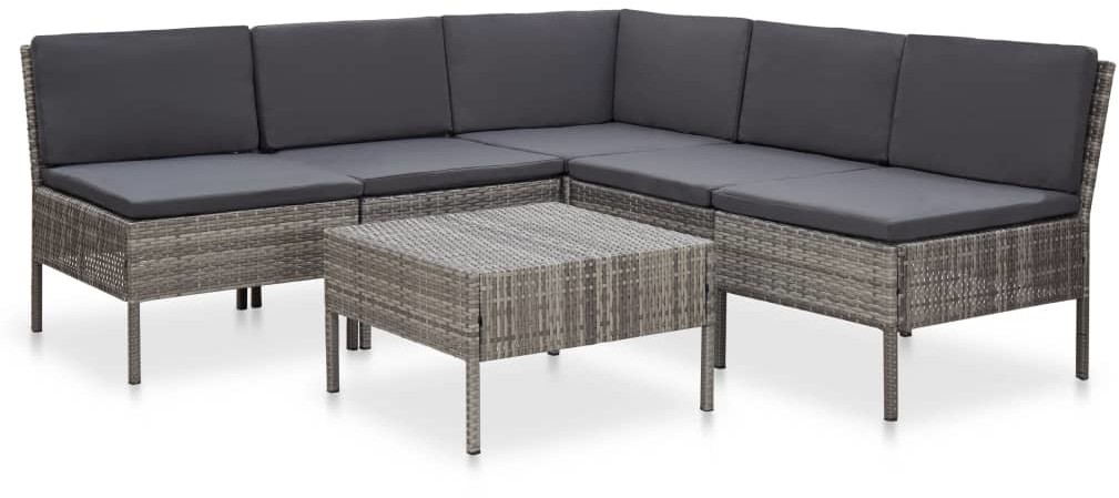 vidaXL 6-cz. zestaw wypoczynkowy do ogrodu, poduszki, rattan PE, szary