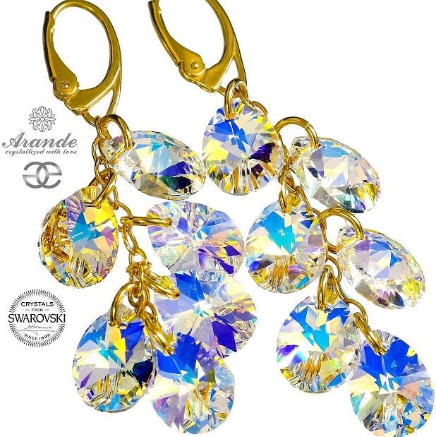 Swarovski długie kolczyki AURORA GOLD ZŁOTE SREBRO