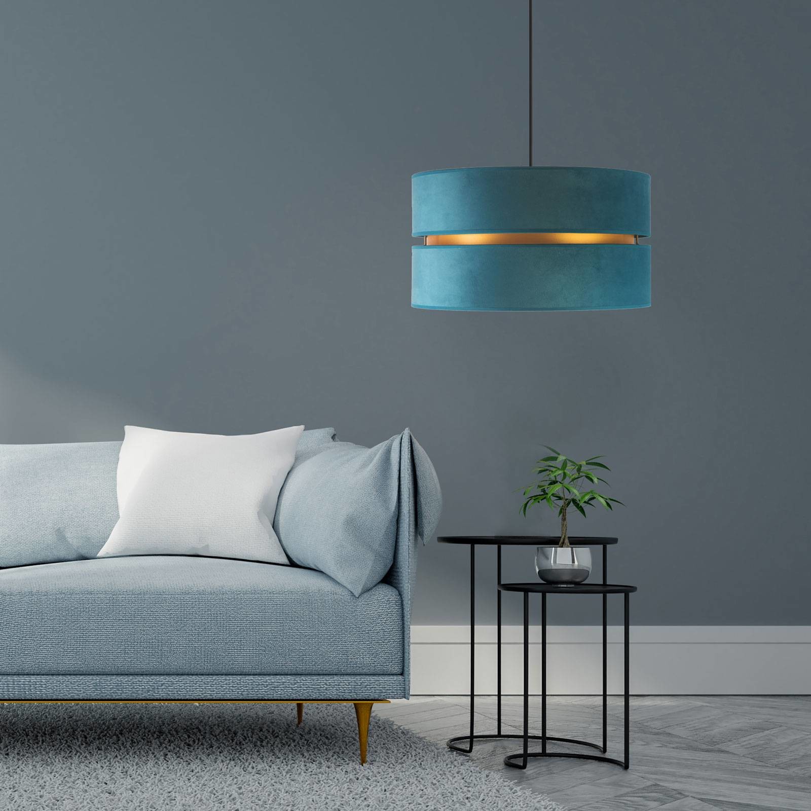 EULUNA Lampa wisząca Duo z tkaniny, turkusowa/złota