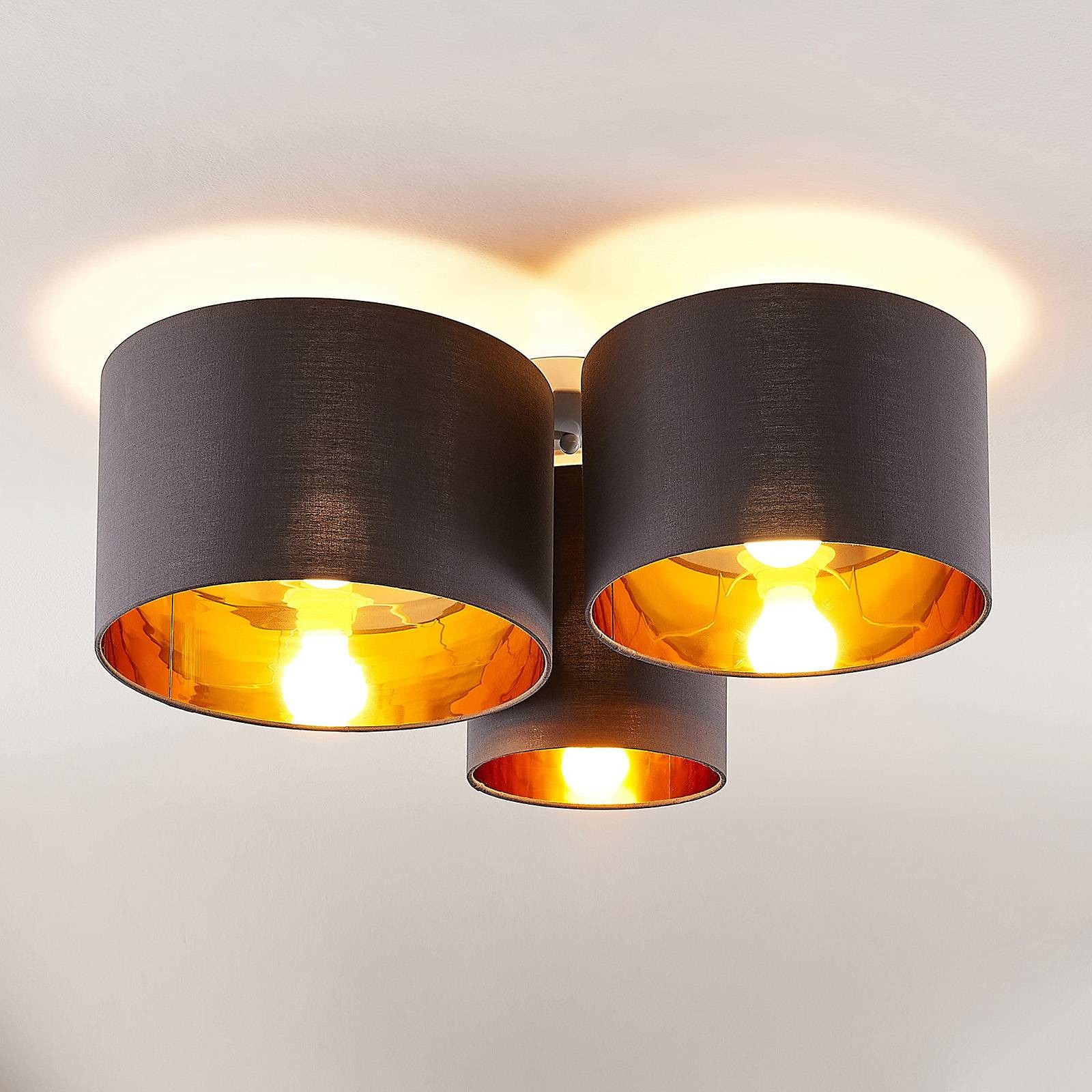 Lindby Laurenz lampa sufitowa, 3-pkt., szaro-złota