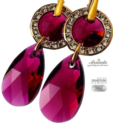 Swarovski PIĘKNE KOLCZYKI RUBY GOLD ZŁOTE SREBRO