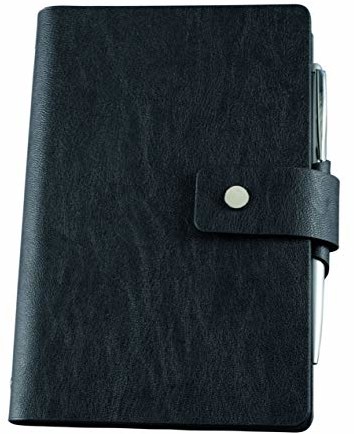 BIND bind 16800  notatnik z mechanizmem pierścieniowym A6 z imitacji skóry, segregator z czarnej imitacji skóry, teczka na notatnik ok. 19 x 13, 5 x 2,5 cm, teczka ze sztucznej skóry z notesem w linie 16800